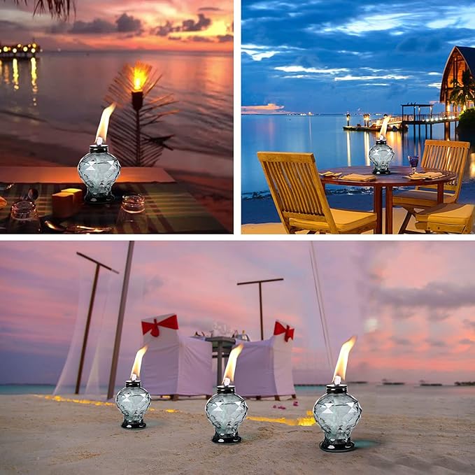 Tewei 4 Pack Glass Table Top Light Torches for Outside Easy to Refill Glass Citronella Torches Outdoor Lanterns Wick and Cap Included Torch for Garden Patio Yard Party