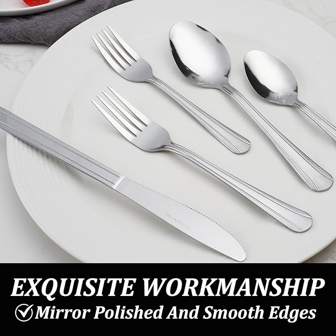 Silverware Set for 8 - Dominion 40PCS 18/0 Stainless Steel Flatware Utensils Cutlery Set Includ Steak Knife Fork Spoon for Home Restaurant Wedding Party Dishwasher Safe &amp Mirror Polished