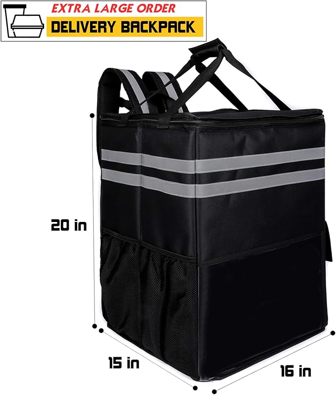 cherrboll XXL Insulated Pizza Delivery Backpack Thermal Food Delivery Bag with 3 Dividers Reusable Cooler Backpack for Bicycle Transport