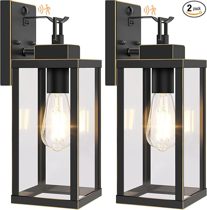 BesLowe 14” Upgraded Motion Sensor Outdoor Wall Lights Dusk to Dawn Porch Lights Outdoor Wall Sconces 3 Lighting Modes Exterior Lighting Fixtures with Hooks Bronze Outside Lights for House 2-Pack