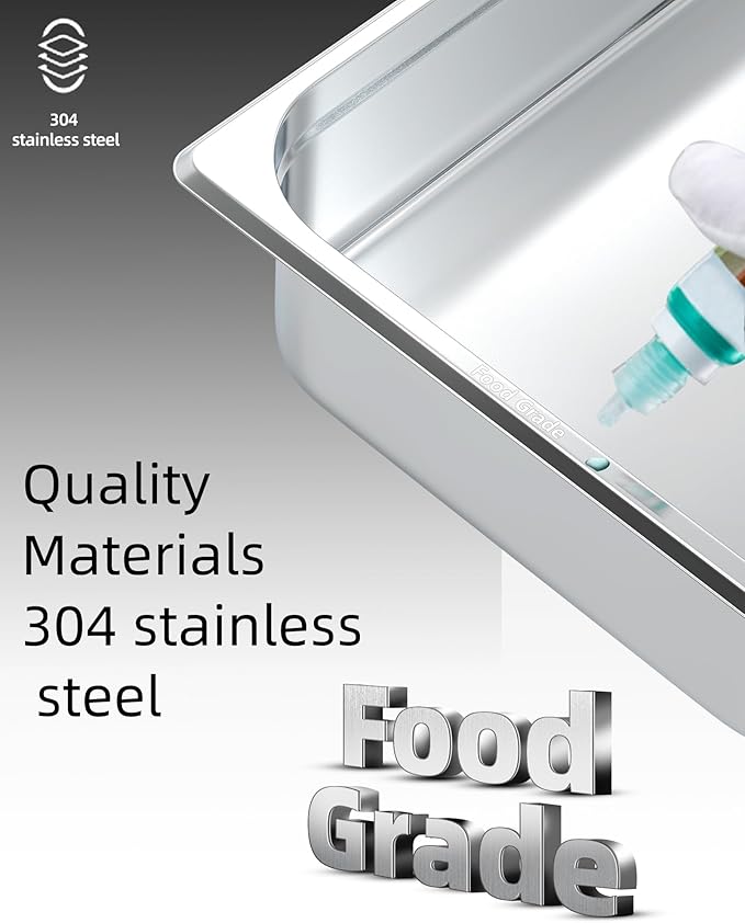 GarveeHome 6 Pack Full Size Food Pans 4 in Deep Commercial Catering Hotel Pan NSF Certified Stainless Steel Anti-Jamming Steam Table PanHandle + No Lid