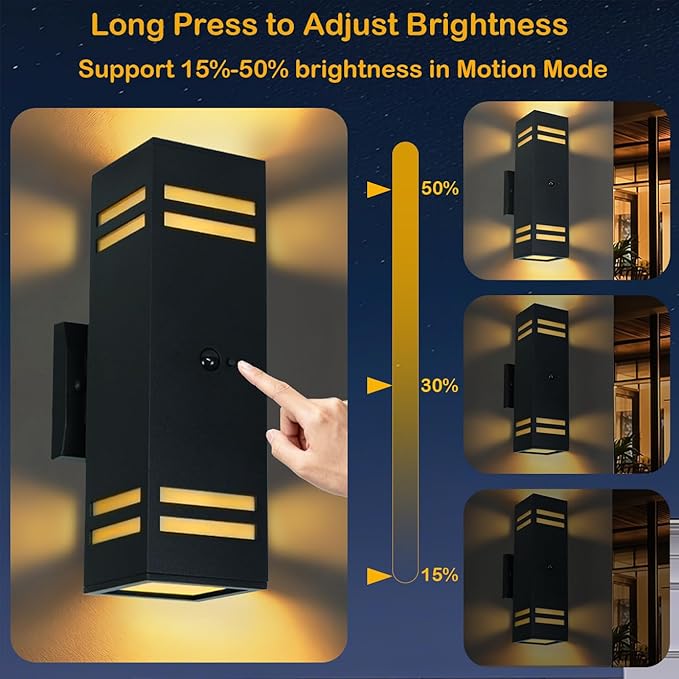 Dusk to Dawn Motion Sensor Porch Light with 3 Lighting Modes Aluminum Exterior Light Fixtures25ft Detection Range Waterproof Sconce for Entryway Patio GarageETL Listed