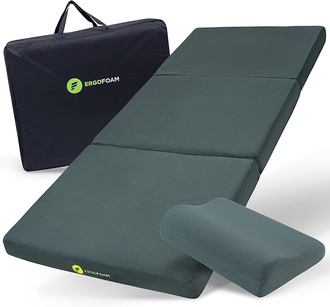 Sleeping Pad for Camping Mattress – Thick Extra Supportive 2-Layer Foldable Mattress with High-Density Foam &amp Memory Foam – Water-Resistant Nonslip Portable Bed by ErgoFoam