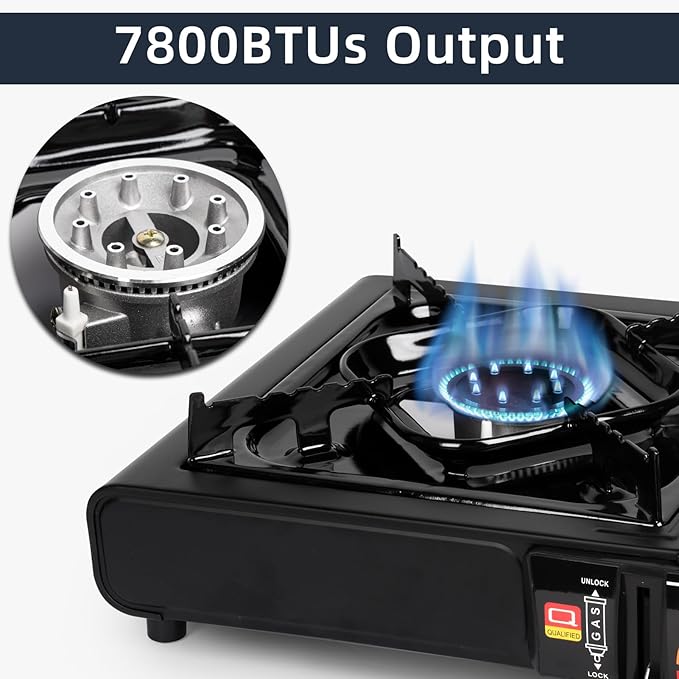 SHINESTAR Dual Fuel Stove with Butane &amp Propane Compatibility Portable Camping Stove for Outdoor Cooking Propane Adapter Hose and Carrying Case Included 7800 BTUs Output