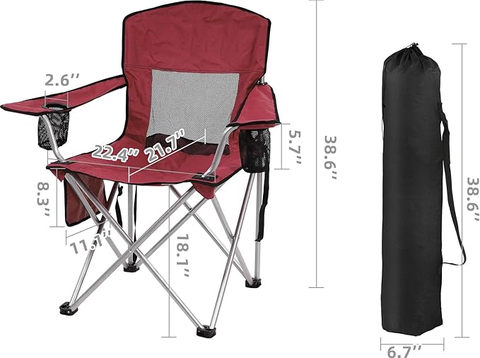 Hexago Camping Chair Portable Folding Outdoor Chair with Armrests Cup Holders &amp Carry Bag Heavy Duty Lawn Chair for Camping