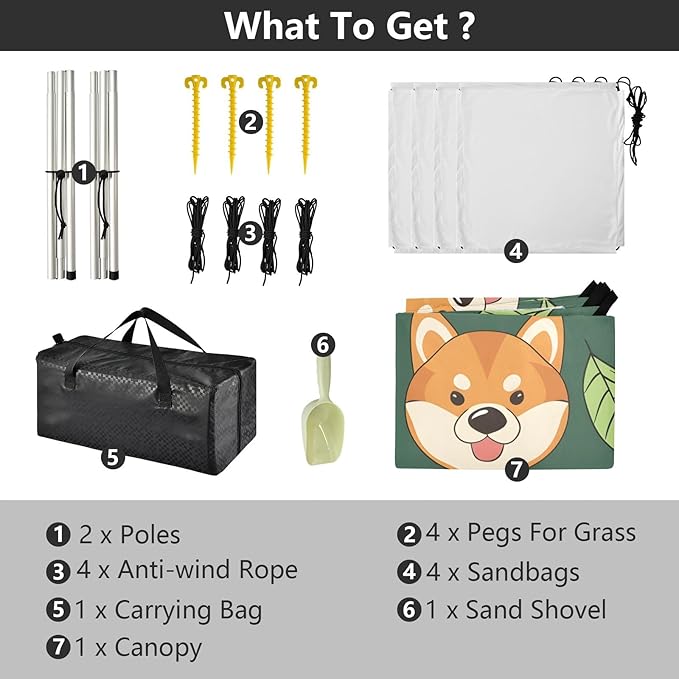 Cute Dogs Camping Sun Shelter Beach Tent Portable Beach Sun Shade Outdoor Canopy for Camping Trips Fishing Picnic
