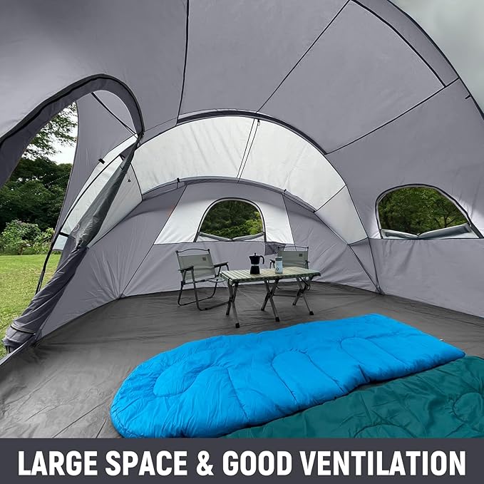 HIKERGARDEN 10 Person Camping Tent - Portable Easy Set Up Family Tent for Camp Windproof Fabric Dome Tent Outdoor for Hiking Backpacking Traveling-14'x11'x74in(H)