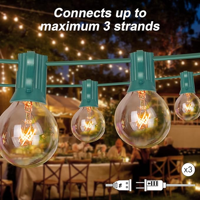 25Ft Christmas Outdoor String Light G40 Globe Patio Lights with 27 Clear Glass Bulbs(2 Spare) Waterproof Connectable Hanging Christmas Lights for Backyard Porch Balcony Party Xmas Decor Green Wire