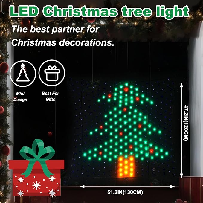 Leisure world LED Christmas Tree Window Silhouette LightsUSB Operated LED Net Outdoor Mesh Lights with Timer 8 Modes for Indoor Outdoor Holiday Xmas Party Decor