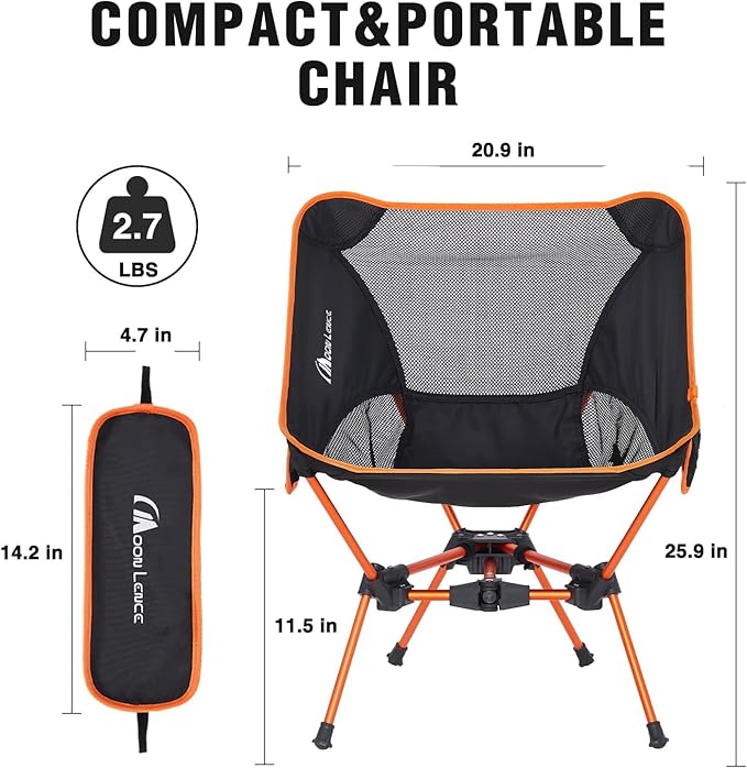 MOON LENCE Portable Camping Chair Backpacking Chair - The 4th Generation Ultralight Folding Chair - Compact Lightweight Foldable Chairs for Hiking Mountaineering Beach (Orange-2Pack)