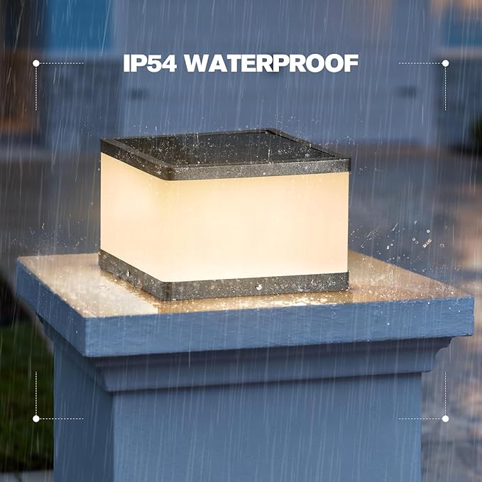 Outdoor Solar Post Lights 9.84 Waterproof Lamp Posts Outdoor Lighting 3000K Dusk to Dawn Column Lights Square LED Solar Pillar Entrance Light with E26 Bulb for Patio Driveway Garden Yard