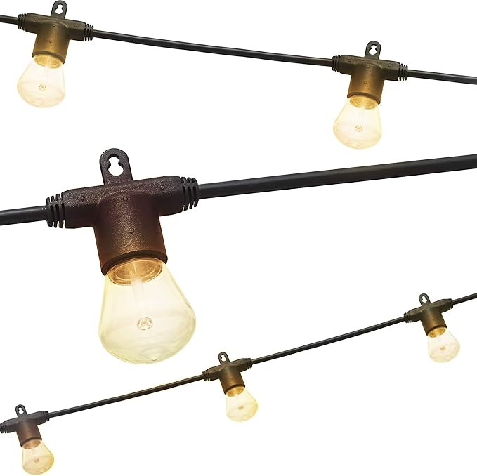 Enbrighten LED Bistro Outdoor String Lights 24ft 12 Shatter Resistant Lifetime Bulbs 2200K Warm White Weather Resistant Indoor/Outdoor Commercial Grade Perfect for Backyard Porch Patio 38356