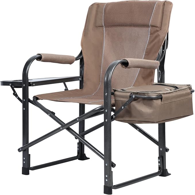 cdar Fishing Chair Folding Ice Camping Chair Outdoor Folding Chair with Cooler Bag and Cup Holder Director Chair for Fishing Lawn Patio Garden 1 Set