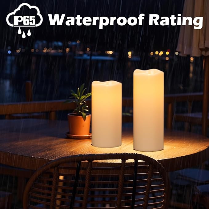 Large Solar Candles Outdoor Waterproof Outdoor Candles Rechargeable for Lanterns Large Solar Lanterns Flickering for Garden Camping Patio Home Decor Dusk to Dawn (2Pcs4 D×8/10 H)
