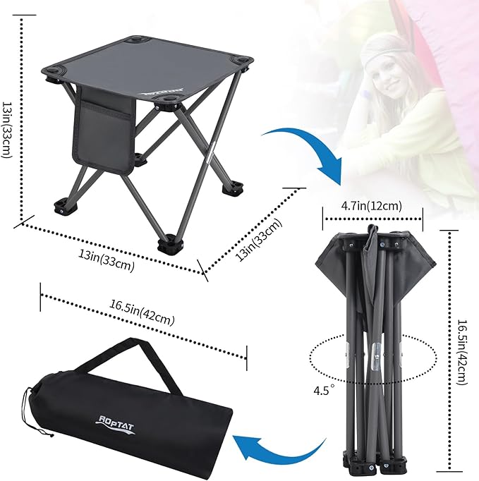 Roptat 2 Pack Camping StoolPortable Folding Compact Lightweight Stool Seat for Camping Fishing Hiking Gardening Outdoor Walking Backpacking Travelling and Beach with Carry Bag (Grey)