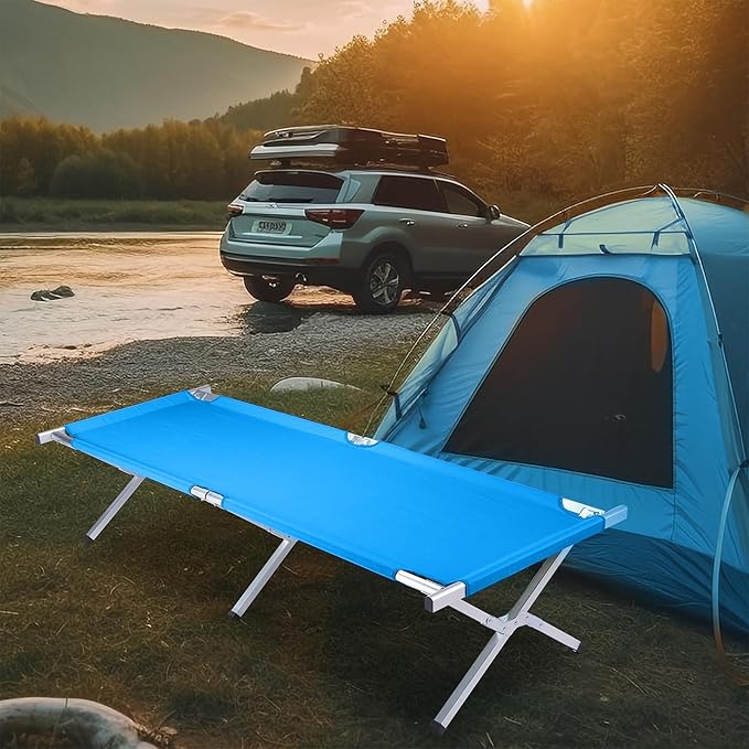 Outvita Folding Camping Cot Sleeping Bed with Carry Bag Lightweight Portable Cots for Travel Fishing Hiking and Outdoor Activities