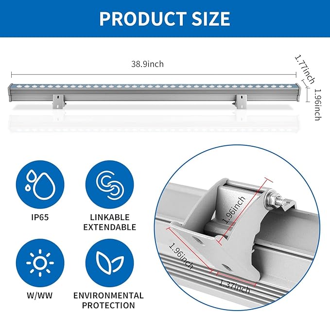 Wrasse RGB Wall Washer Lights Color Change Outdoor Sign Lighting Waterproof Plug in 38.9 Inches RGBW Outside Wall Wash Linear Light bar for Commercial Advertising Boards Lighting
