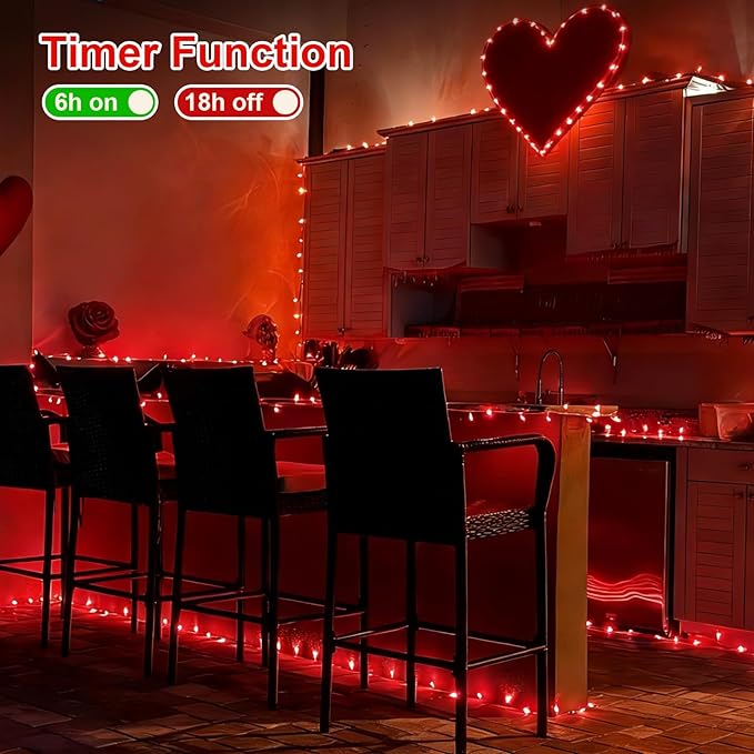 QITONG 500LED Red String Lights 165ft Christmas Lights Outdoor Waterproof with Plug in Green Wire Twinkle Fairy Lights Indoor with 8 Modes