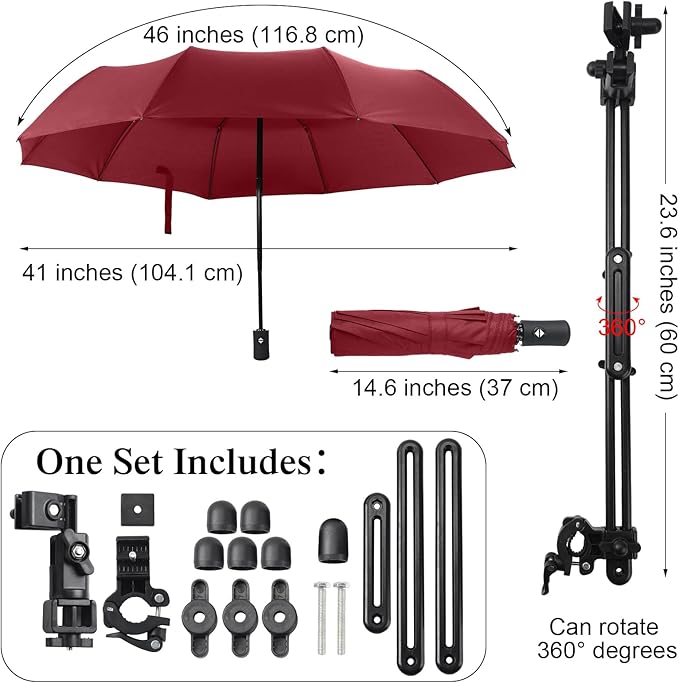 2 Pcs Beach Umbrella with Adjustable Universal Clamp Upf 50+ Automatic Open and Close Windproof Travel Portable Golf Umbrella for Beach Chair Stroller Fishing