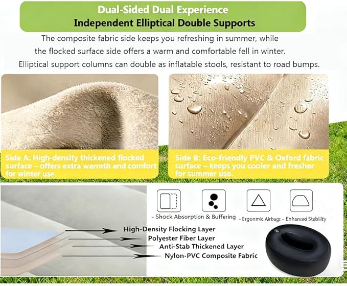 Car Inflatable Air Mattress for Mercedes-Benz EQS SUV 2022 2023 2024 2025 Inflatable Back Seat Car Bed Double-Sided Portable Camping Travel Sleeping BedDark Green-Cartoon Design