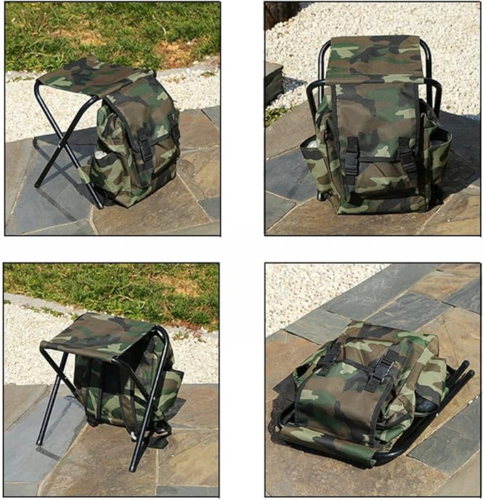HXBER 2 in 1 Folding Chair Portable Backpack Stool Collapsible Camping Fishing Chair 12.6x11.0x13.4in Large ty for Outdoor Camping Picnic Hiking Fishing Travel Camouflage