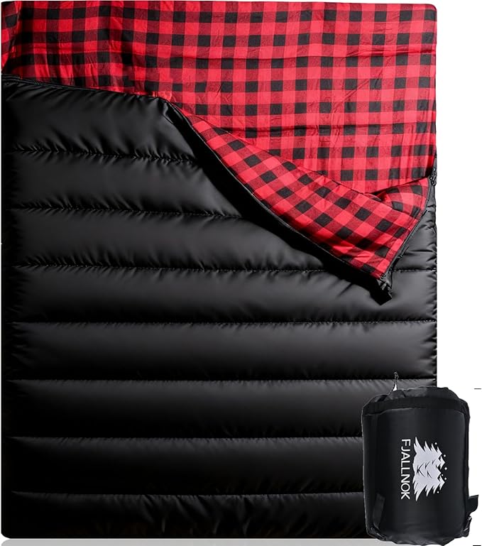 Double Sleeping Bag Cotton Flannel for Camping Backpacking Or Hiking. Queen Size 2 Person Waterproof Sleeping Bag for Adults Or Teens. Lightweight with Compression Sack