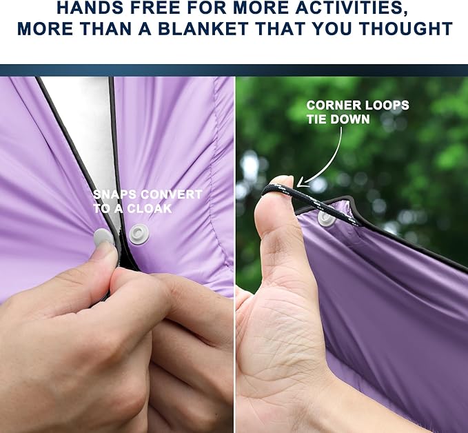 zzlamb Camping Blanket for Cold WeatherOutdoor Puffy Blanket Portable Down AlternativeWindproof Warm Cloak with SnapsCozy Quilt Backpacking Picnic RV Travel Plane Car Hammock Beach Climbing