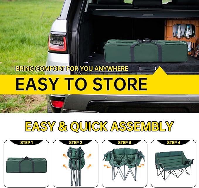 Double Camp Chair Double Folding Chair Camping Chairs for Two People Camping Couch for Adults Folding Loveseat for Outdoor Sports and Lawn (Regular 1-Pack)