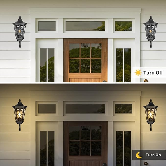 14 Outdoor Wall Light FixturesExterior Waterproof Wall Lantern Porch Sconces Lighting with E26 Socket &amp Water Ripple Glass ShadesMatte Black Outside Wall Lantern Light for House Front Door Gar