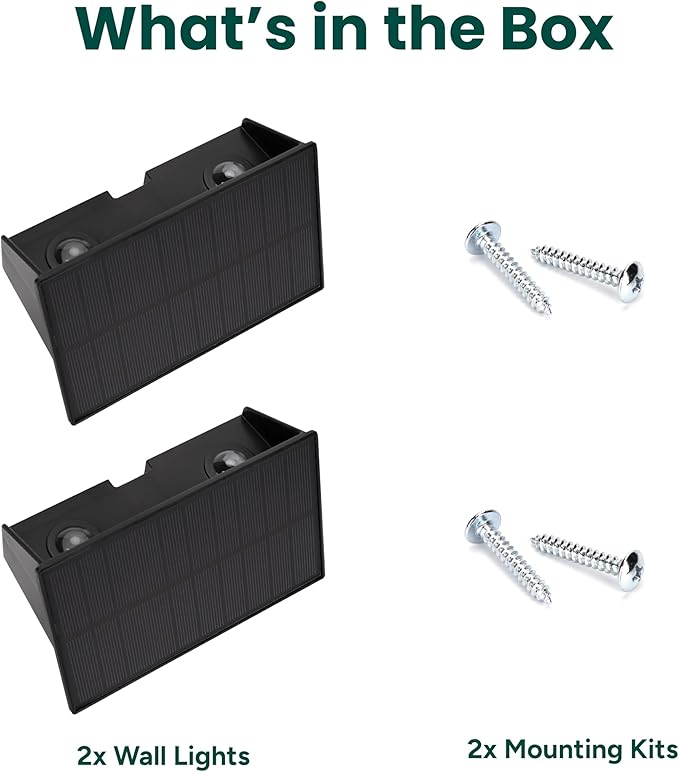 TECHKO Solar Decorative Bi-Directional Outdoor Wall Light - LED IP65 Waterproof Dusk-to-Dawn Easy Installation 2-Pack for Patio Porch Garage Fence Side Walls Walkways and Alleys