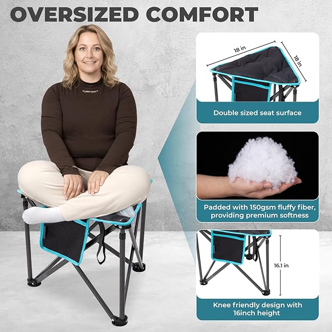 FUNDANGO Folding Tripod Stool Lightweight Portable Fishing Chair with Thick Padded Seat 440 Lbs Heavy Duty Outdoor Camping Chairs with Carry Bag for Walking Hunting Hiking Travel