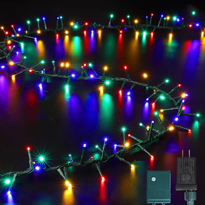 LAMPHOME 500 LED String Lights Outdoor 16 Modes Plug-in Twinkle Fairy for Bedroom 46ft 500LED Christmas Cluster Outdoor Waterproof - Multicolor