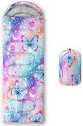 QOOMO Colorful Butterfly Printed Camping Sleeping Bags3 Season Warm &amp Cool WeatherLightweightWaterproof Sleeping Bags for Adults &amp KidsTravelingand OutdoorsCamping Gear Equipment31x90in