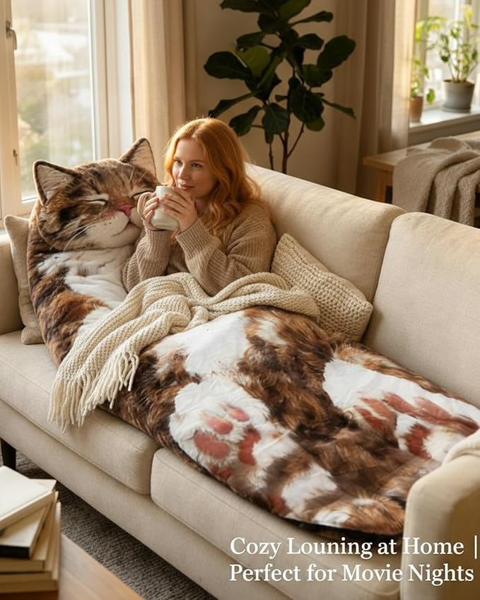 2026 New Fluffy Cat Sleeping Bag for Human Adult Soft Sleepover Bag Cat Envelope Sleep Bags Adult-Size Wearable Washable Warm Blanket for CampingTravel and Home Lounging