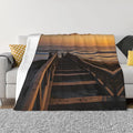 StairsSunset 60x50 Printed Soft Fleece Blanket for Sofa Bed and Camping - Cozy Blanket for Travel Picnics Nighttime Use