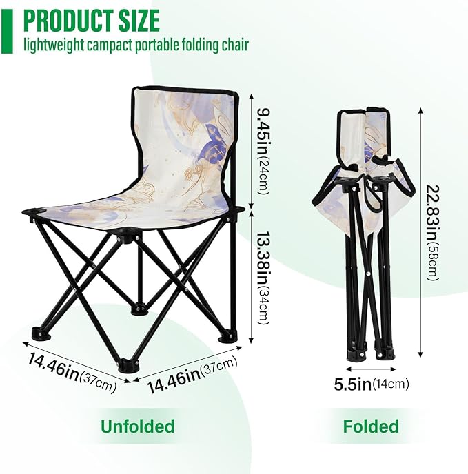 Blue and Purple Flowers Portable Camping Chairs Folding Chair - Durable Oxford Fabric Lightweight Iron Frame Easy Fold Design - Ideal for Outdoor Activities Camping Fishing and Travel