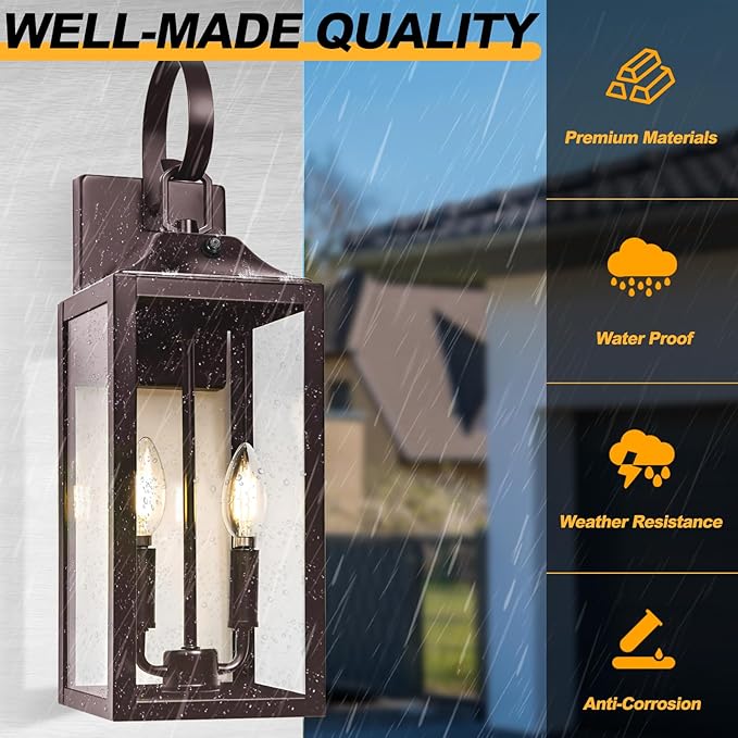 Oil Rubbed Bronze Dusk to Dawn Outdoor Wall Lighting 19 Large Outside Modern Wall Sconce Lantern Industrial Porch Light Wall Mount Waterproof Farmhouse Exterior Lamp 2-Light Brown 2 Pack