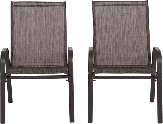 Set of 2 Outdoor Patio Chairs for Relaxation and Comfort Breathable Design for Garden Beach or Camping Brown