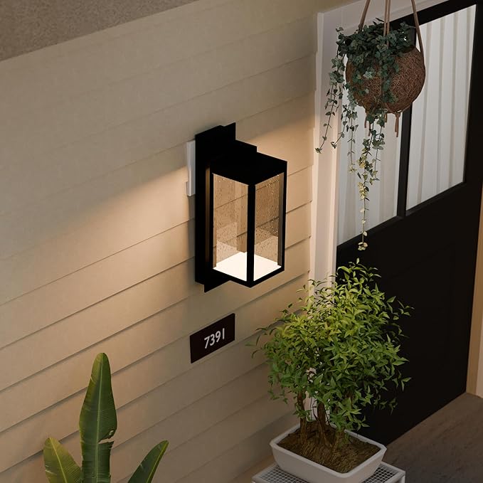 Outdoor Wall Sconce Lights LED Wall Mount Lantern Waterproof Exterior Wall Light Fixtures with Clear Glass Shade Aluminum Matte Black Lamps for Porch Entryway Doorway Garage Garden Yard