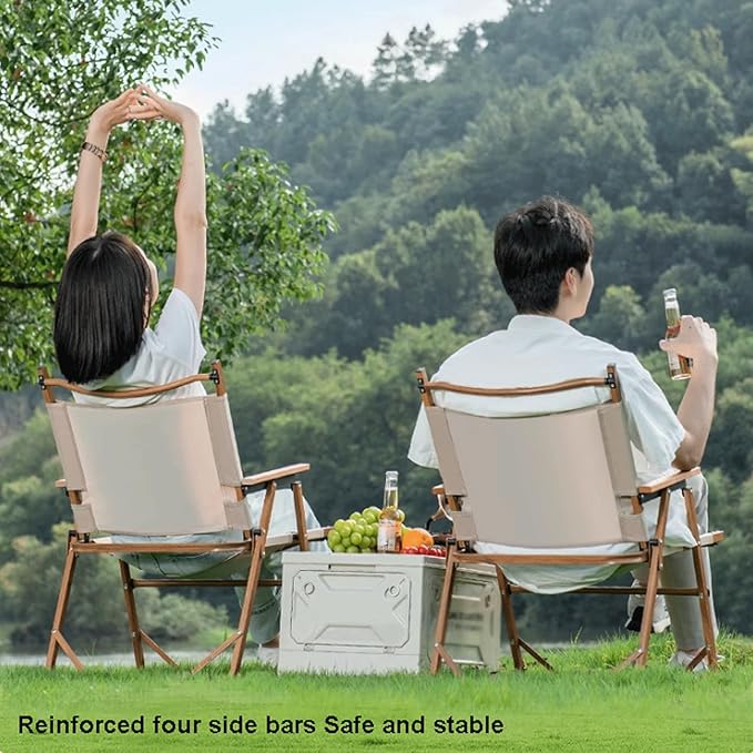 Aluminum Black Practical Outdoor Camping Folding Chair Portable Oxford Cloth Beach Chair Beech Wood Armrests for Parks Backpacking Yard Load Capacity 350 Lbs