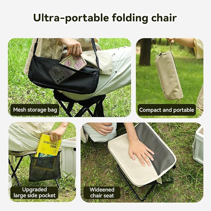 2 Pack Portable Folding Stools Collapsible Backpack Stool with 3 Storage Pouches Camping Chair Outdoor Seats Foot Rest Ultralight for Hiking Fishing Camping Festivals Large 13x10.62x12.2
