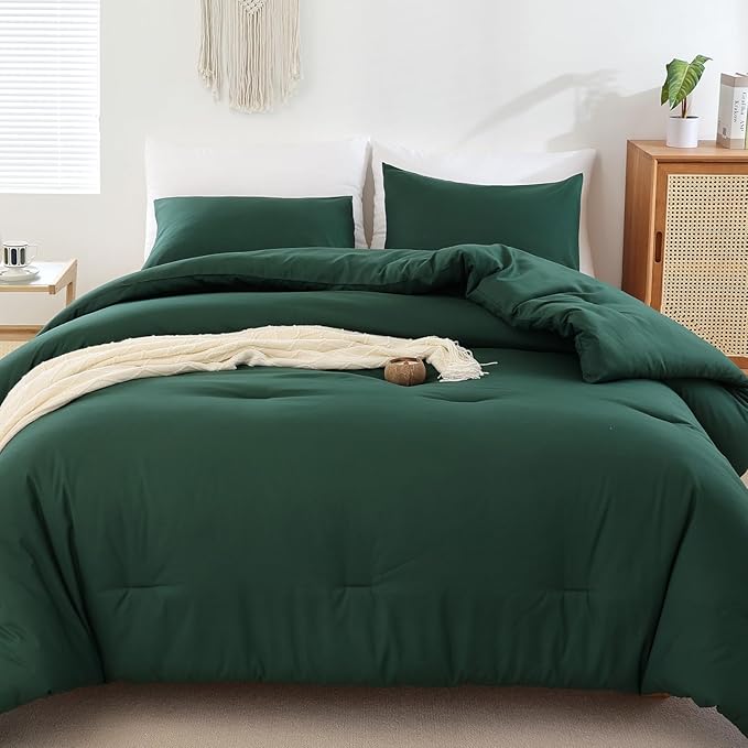 ROSGONIA California King Comforter Set Emerald Green 3pcs (1 Boho Dark Forest Green Cal King Comforter &amp 2Pillowcases) Oversized Blanket Quilt