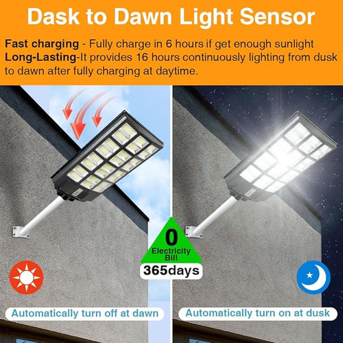 12000W Solar Street Lights Outdoor 100000 Lumens Dusk to Dawn Motion Sensor Security Flood Light Waterproof Perfect for GardenYard Street Parking lot
