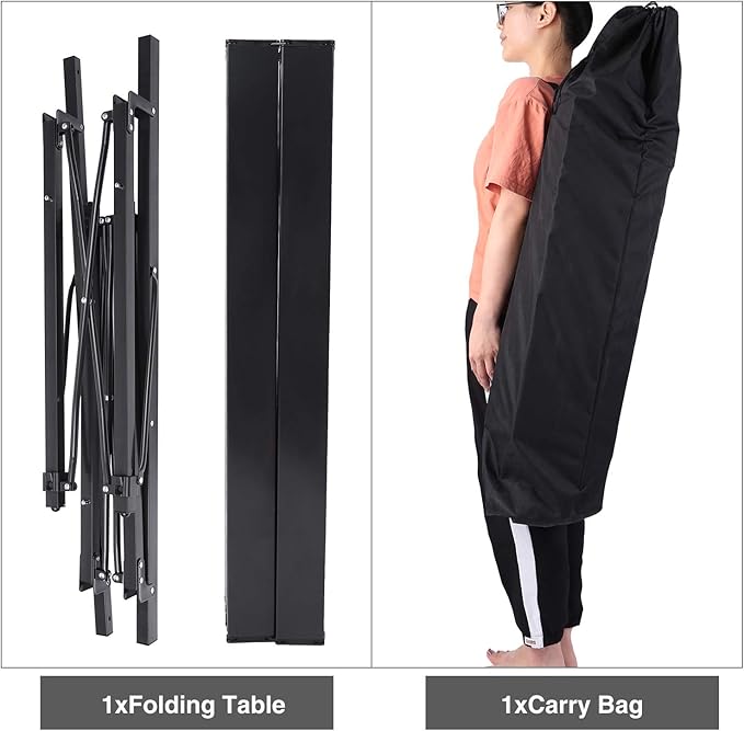 REDCAMP Roll Up Camping Tables That Fold Up Lightweight Portable Compact Metal Camp Table for Grill Outdoor Picnic Black Long