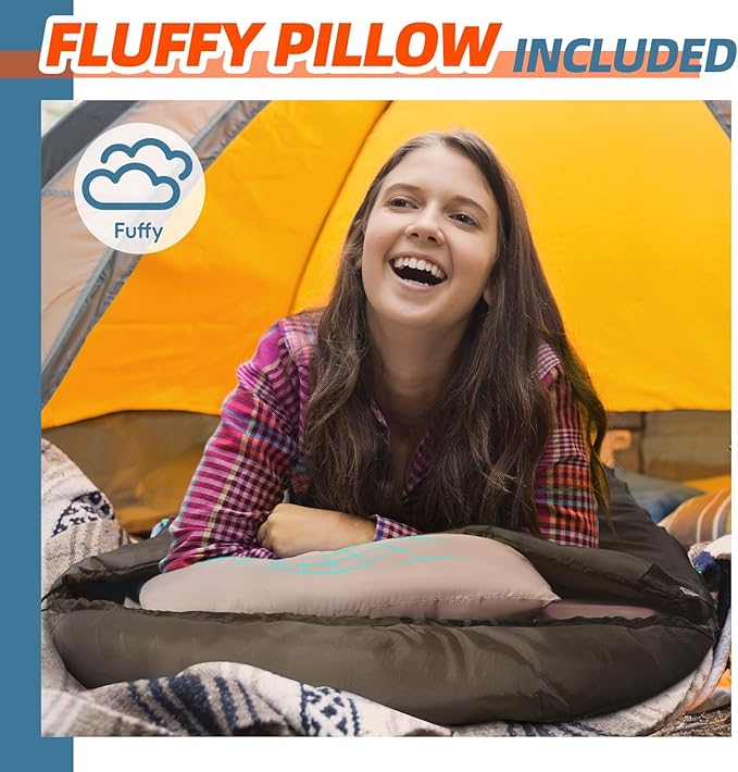 MEREZA 0 Degree Winter Sleeping Bag for Adults Kids with Pillow Cold Weather Sleeping Bag for 4 Season Camping Hiking Backpacking Sleeping Bags for Big and Tall