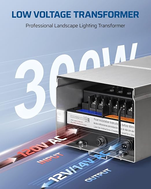 DEWENWILS 300W Low Voltage Landscape Transformer Multi Zone Outdoor Landscape Lighting Transformer with Photocell Sensor &amp Timer 120V to 12V/14V Weatherproof for Deck Light Pool Light ETL Li