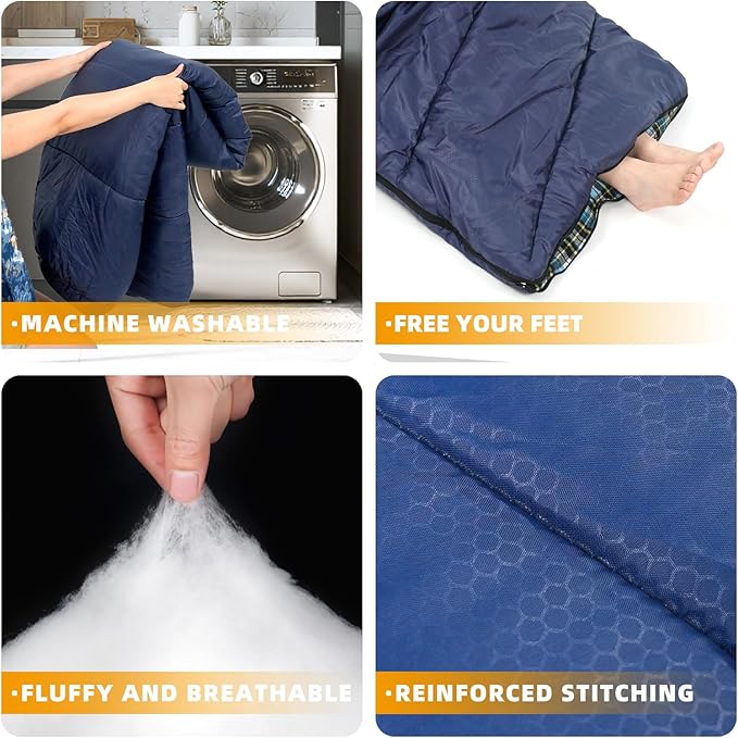 Cotton Flannel Lined Sleeping Bag for Adults Teens Kids Cold Weather &amp Warm 3 Seasons Lightweight Compact Camping Essentials Equipment Hiking Outdoor Travel