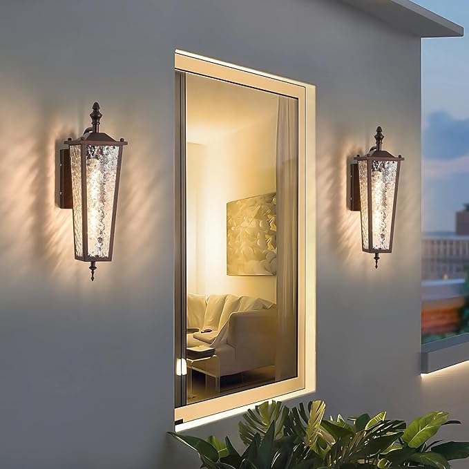 Brown Outdoor Wall Light Fixtures Waterproof Exterior Wall Lantern with E26 Socket &amp Glass Shade 16.7in Porch Sconce Lighting for Garage Patio Front Door Entryway