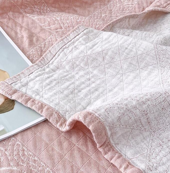 ITFRO Pink Cooling 3 Layer Cotton Muslin Blanket for Hot Sleepers Twin Size 60x80 Inches Lightweight Breathable Reversible Summer Camping Blanket All Seasons for Couch Sofa Bed (Solid Pink 60x80)