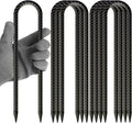 12 Inch U Shaped Trampoline Stakes 8 Pack 5/16 Diameter Heavy Duty Steel Wind Resistant Rebar Stakes Black E-Coated Anti-Rust Ground Stakes for Trampoline Swing Set Bounce House Safety